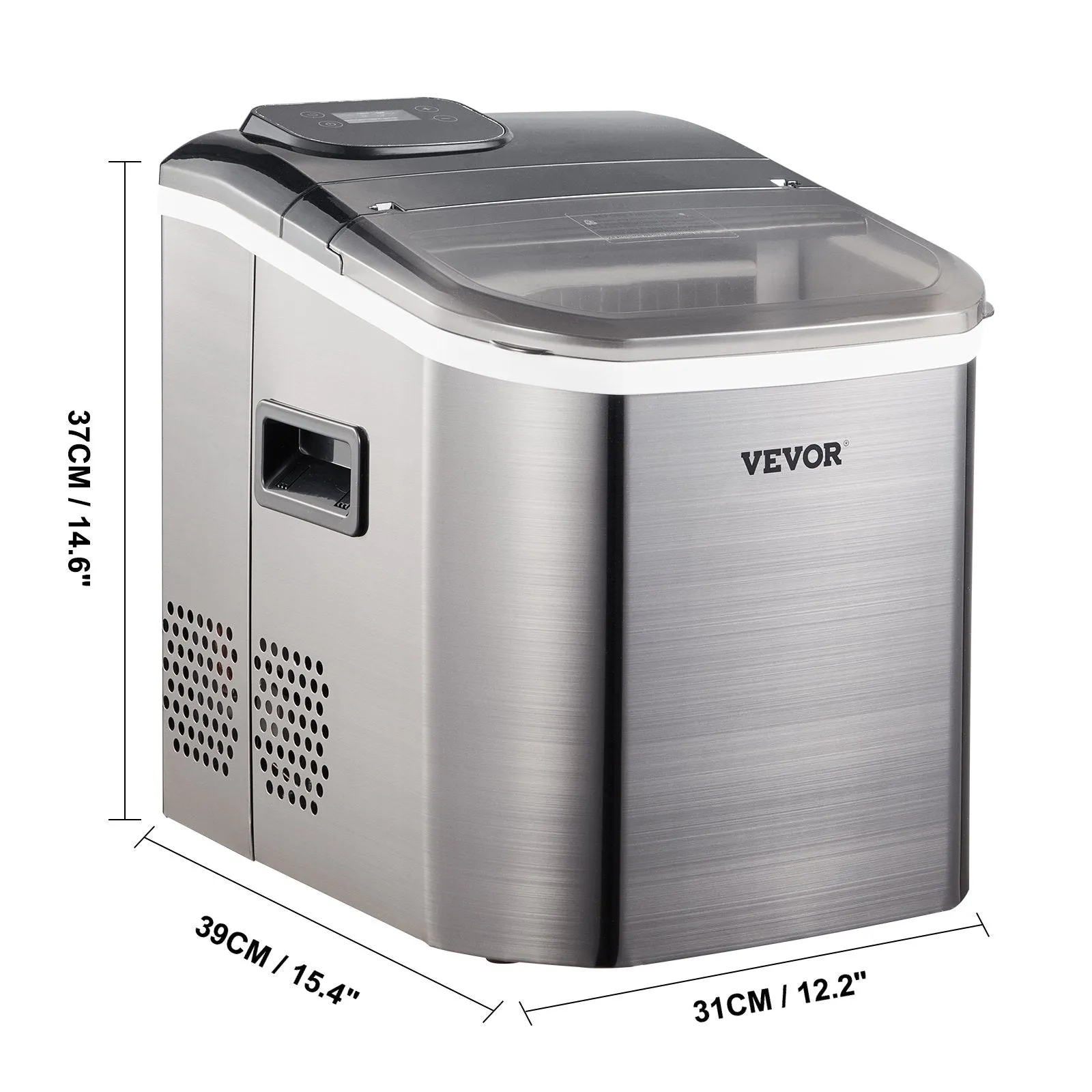 Vevor Countertop Ice Maker 40 Lbs. in 24 Hrs. 110V Compact Self-Cleaning Silver New