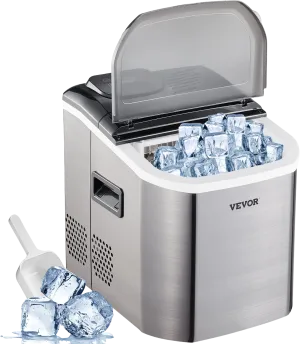 Vevor Countertop Ice Maker 40 Lbs. in 24 Hrs. 110V Compact Self-Cleaning Silver New