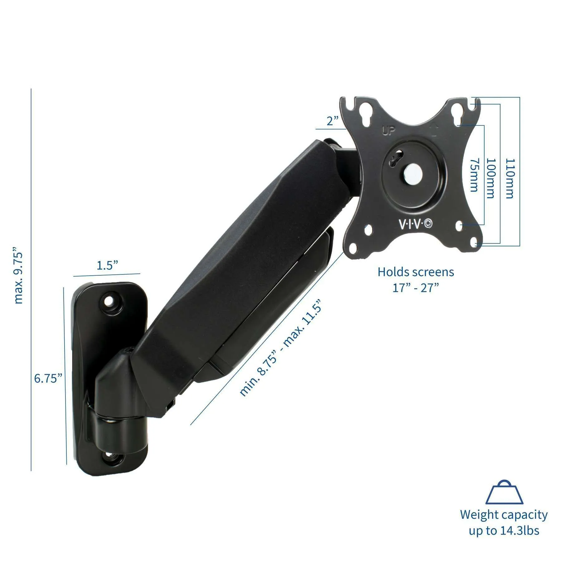 VIVO Pneumatic Arm Single Monitor Wall Mount, MOUNT-V001A