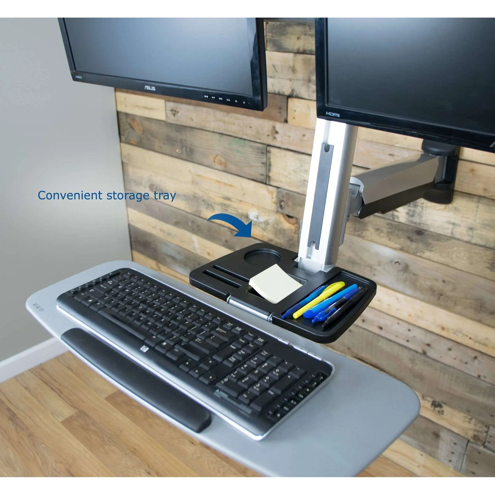 VIVO Silver Sit-to-Stand Dual Monitor Wall-Mount Workstation, STAND-SIT2W