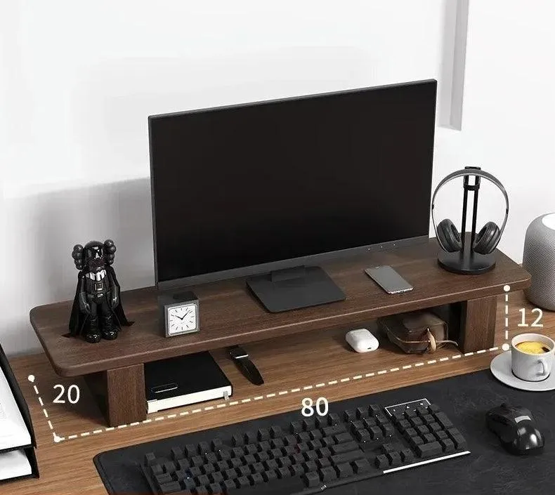 Wooden Twist Walnut Monitor Stand - Modern Desktop Riser, Monitor Raised Shelf Screen Support Stand Office Laptop Cooling Storage Holders