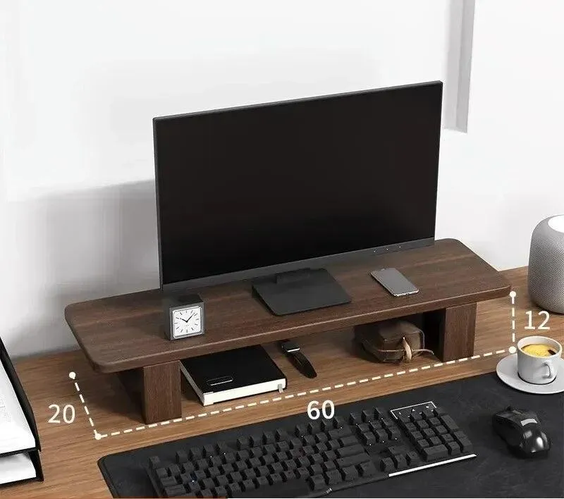 Wooden Twist Walnut Monitor Stand - Modern Desktop Riser, Monitor Raised Shelf Screen Support Stand Office Laptop Cooling Storage Holders